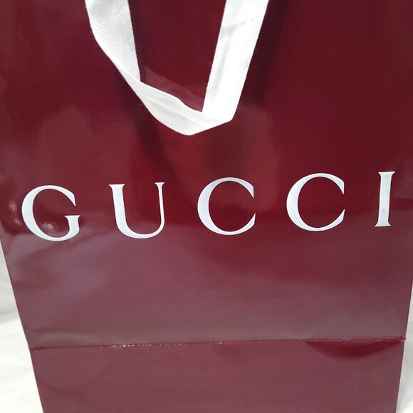 Gucci Red Glossy Gift Bag Reusable Shopping Logo Spell Out Empty 13.75 x 10 in - Picture 3 of 16